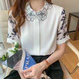 Weiyinxing Short Sleeve Blouse Women Blusas Mujer De Moda 2023 Print Chiffon Blouse Women Shirt Tops Women Blouses Top Femme E991