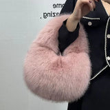 Weiyinxing Fur Women's Half Moon Bag Luxury Warm Plush Wrist Bags for Women Fashion Furry Short Handle Clutch Cute Ladies Coin Purses