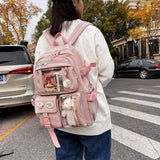 Weiyinxing Aesthetic Women Backpack School Bag for Teen Girls Japanese Korean Rucksack Student Bookbags with Cute Accessor Mochila