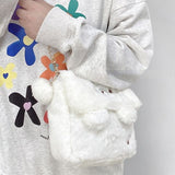 Weiyinxing Cute Bear Shoulder Bag for Women Soft Fluffy Kawaii Versatile Trend Purse Winter Casual Girls Kid Solid Color Crossbody Bag