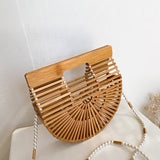 Weiyinxing New Half Moon Wooden Shoulder Crossbody Bags for Women Bamboo Woven Summer Beach Straw Bag Rattan Small Phone Purse