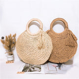 Weiyinxing Straw Bag Rattan Woven Round Tassel Handbag For Women Large Capacity Shoulder Tote Purse Ladies Holiday Wood Handle Bag