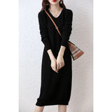 Weiyinxing Wool Seamless Long Skirt Autumn And Winter New Elegant Women's Pullover Skirt High End V-Neck Sweater Knitted Loose S-XXL