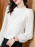 Weiyinxing Sleeve Blouse Women White Lace Chiffon Blouse Shirt Tops Women Blusas Mujer De Moda 2023 Blouses Shirts Blusa Camisas E159