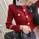 Weiyinxing Cardigans Women Vintage Golden Buttons Short Cropped Sweater Korean Slim Fit Elegant Office Lady Autumn Knitwear N917