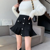 Weiyinxing Tweed Skirts High Waist Women Mini Skirt Slim Vintage A-line Trumpet Skirts Autumn Winter Harajuku Buttons Designer O362