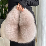 Weiyinxing Soft Plush Half Moon Bags for Women Designer Fluffy Faux Fur Lady Handbags Luxury Small Tote Female Winter Purses 2023