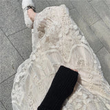 Weiyinxing Flower Lace Skirt Spring Summer Women High Waist Boho Beach Long Skirts Vintage Pletaed Gauze Skirt Sweet Beige N430