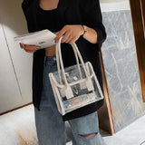 Weiyinxing Bags Women Summer Designed Patchwork PVC Portable Simple Student Travel Jelly Bag PU Handle All-match Beach Totes
