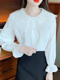 Weiyinxing Dollar Collar White Chiffon Blouse Shirt Women Tops Shirts Blusas Mujer De Moda 2023 Long Sleeve Blouse Women Blusa H07