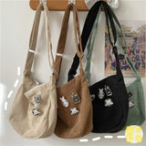 Weiyinxing Japanese Harajuku Ancient Girl Crossbody Bag Korean Retro Style Literature Dumpling Bag Corduroy Shoulder Bag