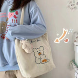 Weiyinxing Cute Bear One Shoulder Canvas Bag Korean Female Student Versatile Corduroy Handbag