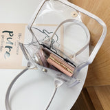 Weiyinxing Bags Women Summer Designed Patchwork PVC Portable Simple Student Travel Jelly Bag PU Handle All-match Beach Totes