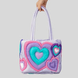 weiyinxing Colorful Heart Padded Women Shoulder Bags Designer Quilted Lady Handbags Nylon Down Cotton Tote Bag Sweet Puffy Purses