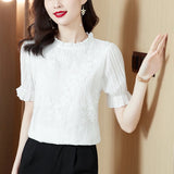 Weiyinxing Sleeve Blouse Women White Lace Chiffon Blouse Shirt Tops Women Blusas Mujer De Moda 2023 Blouses Shirts Blusa Camisas E159