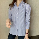 Weiyinxing Sleeve Stirped Chiffon Blouse Shirt Tops Blouse Women Blusas Mujer De Moda 2023 Turn Down Collar Office Blouse Blusa E276