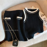 Weiyinxing Two Piece Sets Sexy Elegant Bodycon Women Mini Skirt Suits Tank Top Slim O-neck Summer Vest Korean Casual Knitwear N415