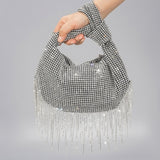 weiyinxing Diamonds Tassel Hobos Evening Bag Designer Knotted Rhinestones Women Handbag Lxuury Crystal Mesh Party Bag Glitter Purse