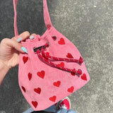 Weiyinxing Cute Heart Women Shoulder Bag Embroidery Pink Kawaii Simple Small Phone Trend Purse Casual Fashion Female Crossbody Bags