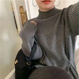 Weiyinxing Knitting Sweaters Women Korea Autumn Winter Vintage Split Striped Pullover Loose Thickening Tops Elegant Buttons O248