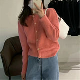 Weiyinxing Knitted Cardigans Thick Heart Buttons Autumn Sweaters Women Loose Casual Round Neck Short Tops Soft Sweet Winter O108