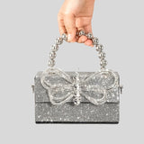 weiyinxing Diamonds Bow Box Evening Bag Designer Rhinestone Beading Women Handbags Shinny Shoulder Crossbody Bag Small Flap Purses