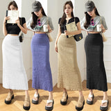 Weiyinxing Slim Pencil Midi Long Skirt for Women 2023 Spring Summer Vintage Fold Solid High Waist Midi Skirt Female Streetwear P452