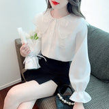 Weiyinxing Dollar Collar White Chiffon Blouse Shirt Women Tops Shirts Blusas Mujer De Moda 2023 Long Sleeve Blouse Women Blusa H07