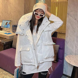 Weiyinxing White Duck Down Vest Jacket For Women Hooded Candy Glossy Windproof Sleeveless Waistcoat Snow Jacket Outwear