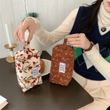 Weiyinxing Corduroy Women's Cosmetic Bag Simple Plaid Girls Canvas Pencil Case Leopard Print Ladies Lipstick Storage Bag Small Wallet