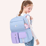 Weiyinxing Cute Cartoon Backpack Hit Color Middle School Kids Student Book Bag Casual Travel Women Rucksack Daypack with Pendant