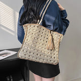 Weiyinxing Straw Shoulder Bags for Women Casual Big Tassel Lady Handbags 2023 Trend Summer Beach Bag Luxury Woven Tote Bags Purses