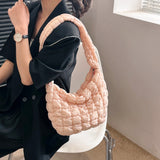 Weiyinxing Women Plaid Quilted Crossbody Bag Ruched Solid Shoulder Bag Korean Pleated Bubble Embroidered Cotton Satchel Bags Underarm Bags
