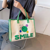Weiyinxing Canvas Women Cute Smile Handbag Large Capacity Handle Bag Shopping Tote Bag Fashion Simple Shoulder Bag Environmental