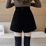 Weiyinxing Pin Velvet Shorts Skirt Black Women Autumn Winter Boots High Waist Shorts Casual A-line Short Pants Korean Streetwear O297