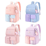 Weiyinxing Cute Cartoon Backpack Hit Color Middle School Kids Student Book Bag Casual Travel Women Rucksack Daypack with Pendant