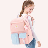 Weiyinxing Cute Cartoon Backpack Hit Color Middle School Kids Student Book Bag Casual Travel Women Rucksack Daypack with Pendant