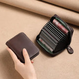 Weiyinxing Slot Card Holder Vintage Small Wallet Women Men Business Bank Credit Card Bag Male Coin Pouch Solid Leather Zipper Wallet