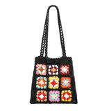 weiyinxing Crochet Women Shoulder Bags Granny Square Tote Bag Casual Knitted Handbags Handmade Woven Summer Beach Bag Small Purse