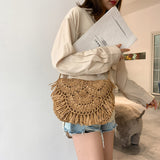 Weiyinxing Hollow Tassel Rattan Women Shoulder Bags Wicker Woven Crossbody Bags Summer Beach Straw Bag Lady Clutches Female bag