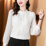 Weiyinxing Sleeve Blouse Women White Lace Chiffon Blouse Shirt Tops Women Blusas Mujer De Moda 2023 Blouses Shirts Blusa Camisas E159