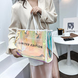Weiyinxing Women Letters Large Capacity Totes Shoulder Bags Laser PVC Transparent Handbag Female Casual Clear Summer Holiday Beach Bag