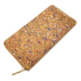 Weiyinxing Tile Pattern Print Natural Cork Wallet 2023 Wooden PU Leather Long Wallets Copper Zipper Card Holder Wholesale