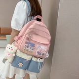 weiyinxing Kawaii Multi-pocket Women Backpack Fashion Mesh Shoulder Travel Mochila Female Preppy Schoolbag Badge Bookbag Girls Cute