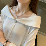 Weiyinxing Women V-Neck White Chiffon Blouse Shirt Tops Long Sleeve Blouse Women Blusas Mujer De Moda 2023 Blouses Femme Shirts D620