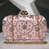 Weiyinxing Vintage Women Evening Bags Metal Flower Luxury Diamonds Clutch Black Color Rhinestones Chain Shoulder Handbags Night Bag