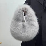 Weiyinxing Fur Women's Half Moon Bag Luxury Warm Plush Wrist Bags for Women Fashion Furry Short Handle Clutch Cute Ladies Coin Purses