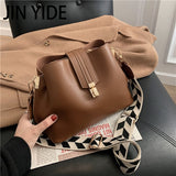 Weiyinxing YIDE Vintage Simple Small PU Leather Bucket Crossbody Bag for Women 2023 Designer Fashion Lady Luxury Black Shoulder Handbag