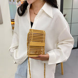 Weiyinxing Bamboo Woven Box Women Shoulder Bags Hollow Wicker Beading Crossbody Bag Rattan Summer Beach Small Phone Purse Bali 2023