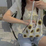 weiyinxing Sunflower Crochet Tote Bags Bohemian Granny Square Knitted Women Shoulder Bag Handmade Woven Summer Beach Handbags Small